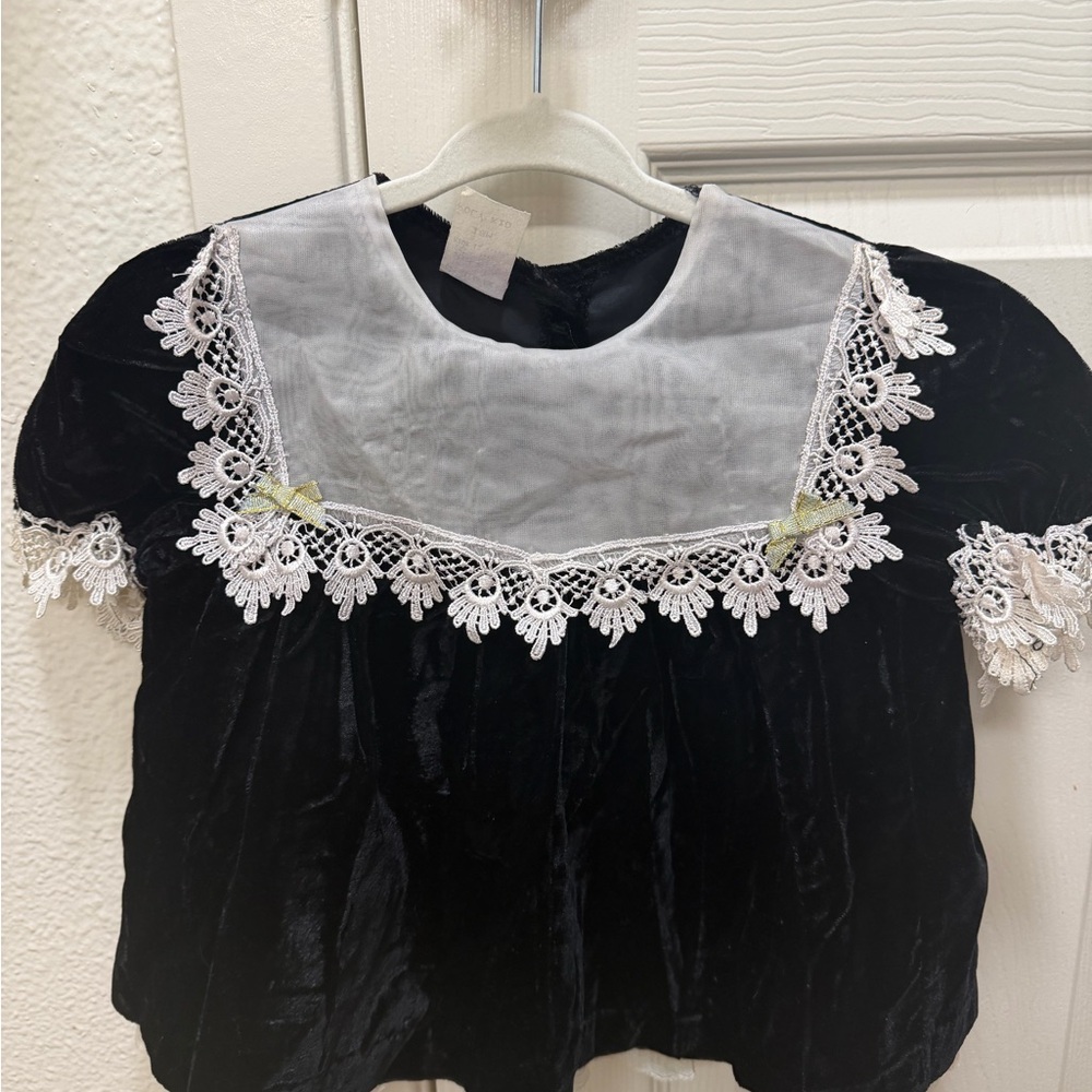 Vintage Black Velvet Top with Lace Trim dress